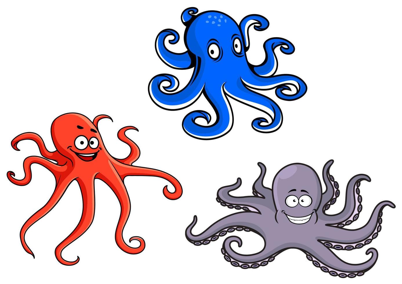 roter, blauer und lila Oktopus vektor