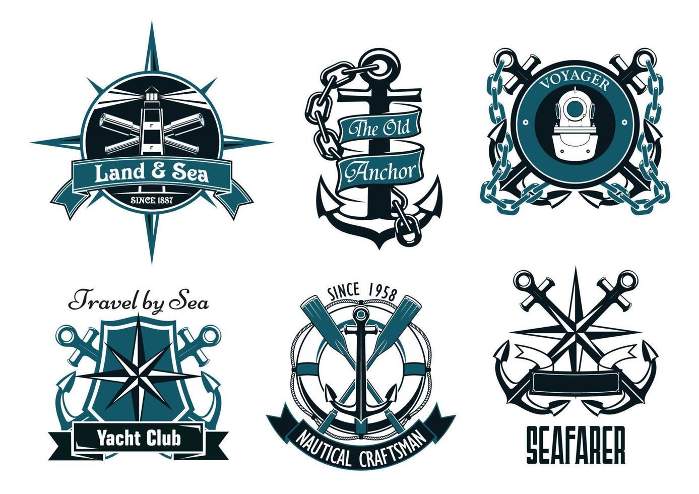 retro marine und nautische heraldische embleme vektor