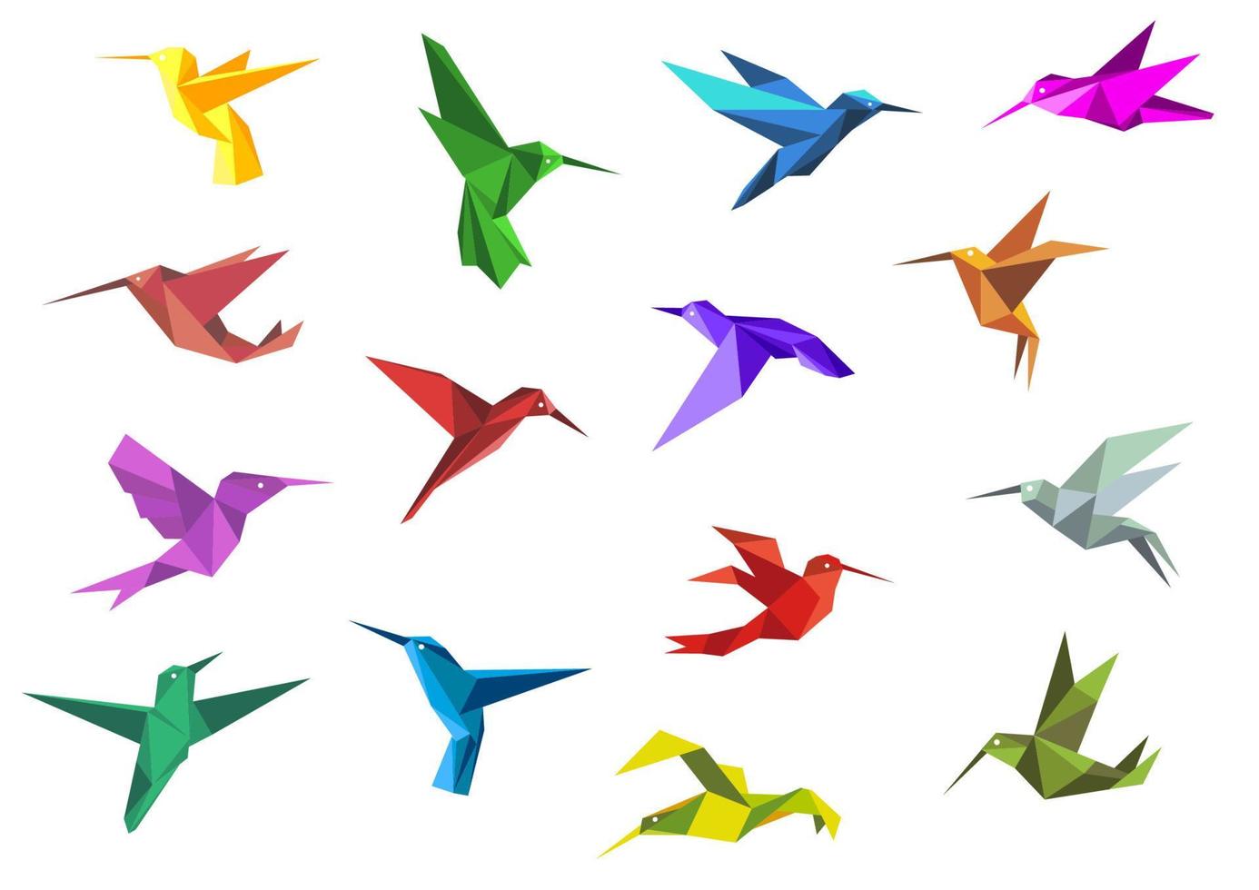 flygande origami kolibrier eller colibri fåglar vektor