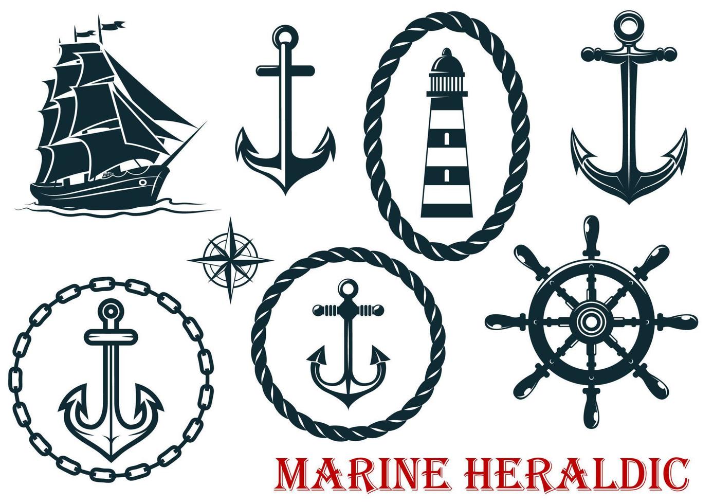 marin och nautisk heraldisk element vektor