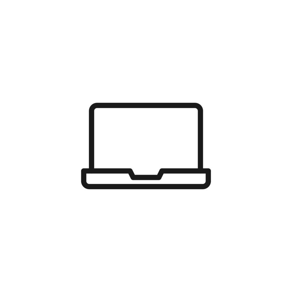 elektronisk enheter begrepp. svartvit illustration dragen med tunn linje. perfekt för internet Resurser, butiker, böcker, baner. linje ikon av öppnad bärbar dator med tangentbord vektor