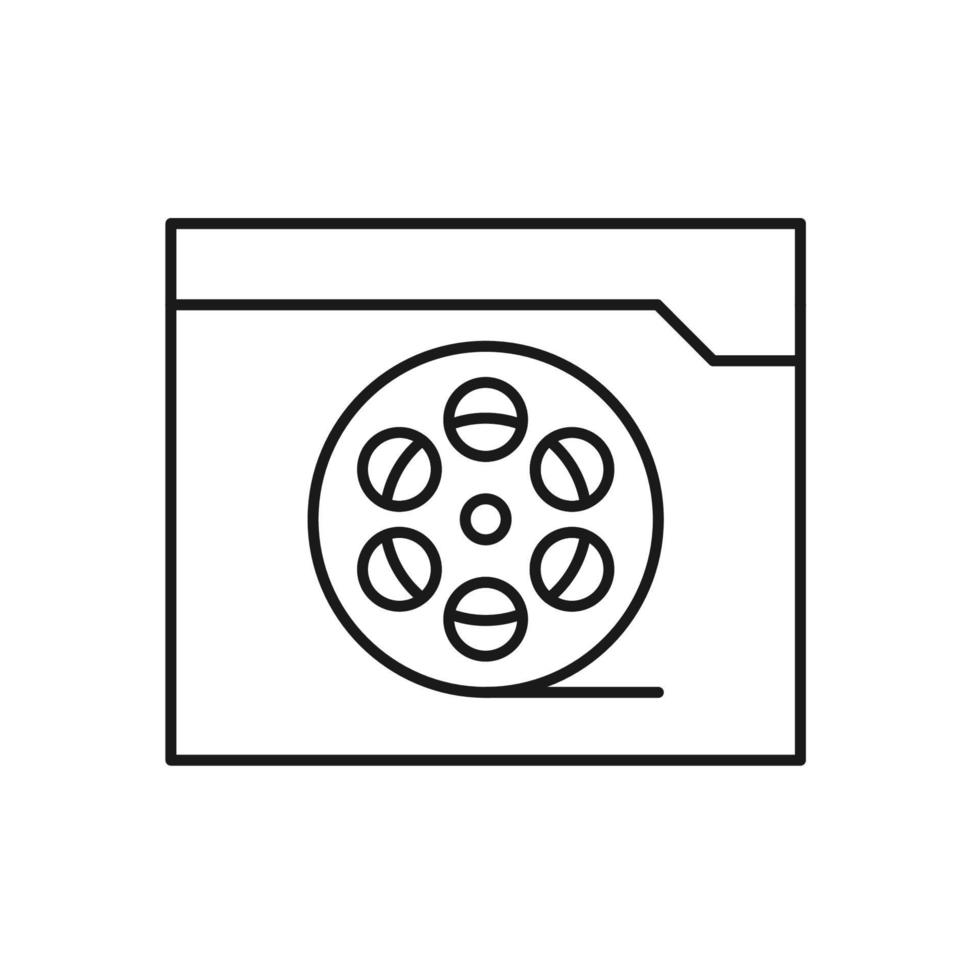 Vektorumrisssymbol geeignet für Internetseiten, Websites, Geschäfte, Geschäfte, soziale Netzwerke. editierbarer Strich. Liniensymbol des runden Kinofilms im Ordner vektor
