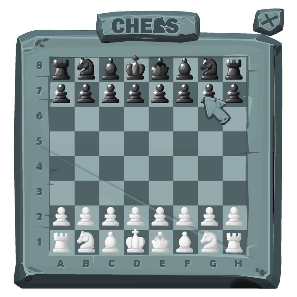 steinschachbrett und satzschachfiguren für 2d-spiel ui, schachstrategieanwendung ui ux vektor