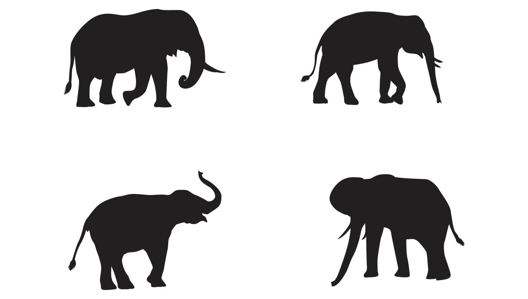 samling av djur- elefant silhuetter i annorlunda positioner fri vektor