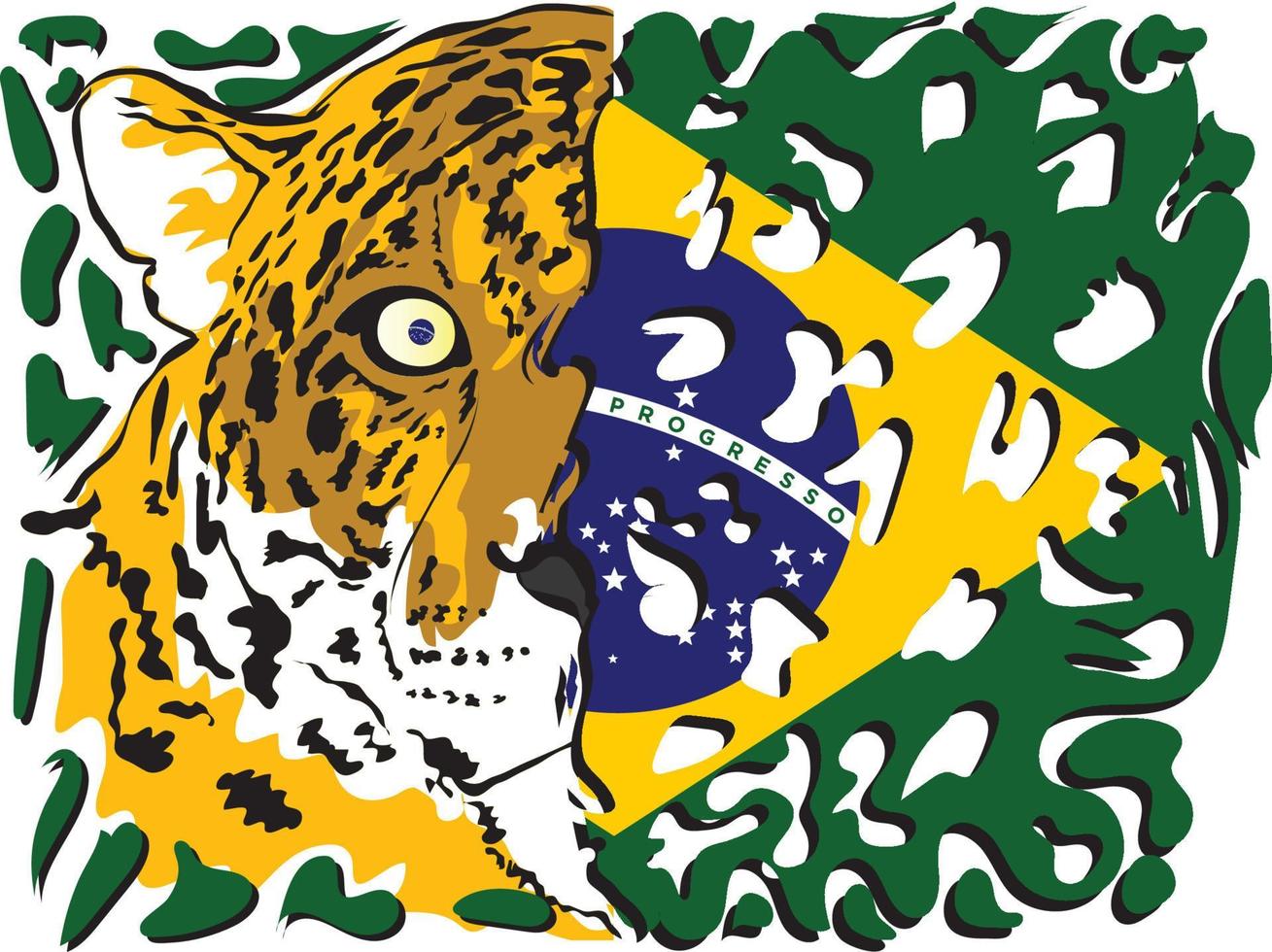 Brasilien-Flagge mit Jaguar-Gesicht vektor