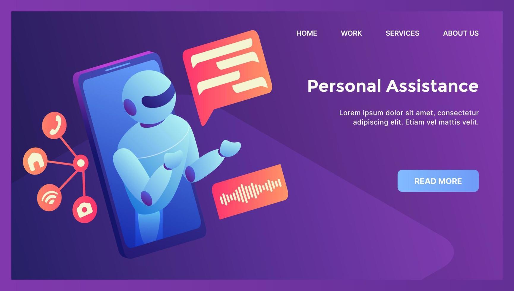 roboter-persönliches assistenzkonzept für website-vorlagen-landing-homepage mit moderner isometrischer wohnung vektor