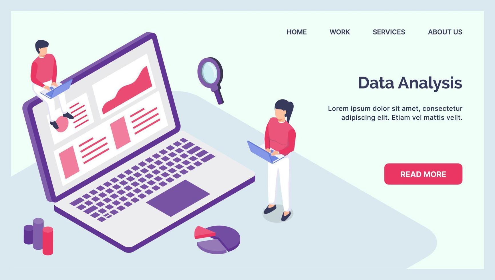 data analys företag Graf och Diagram med bärbar dator för hemsida landning hemsida med isometrisk stil vektor