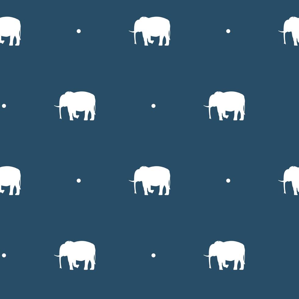 Nahtloses Muster mit Silhouetten von Elefanten und Tupfen auf marineblauem Hintergrund vektor
