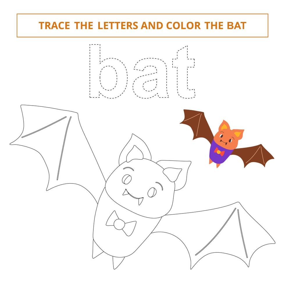 Verfolge die Buchstaben und male das bat.game für Kinder aus. vektor