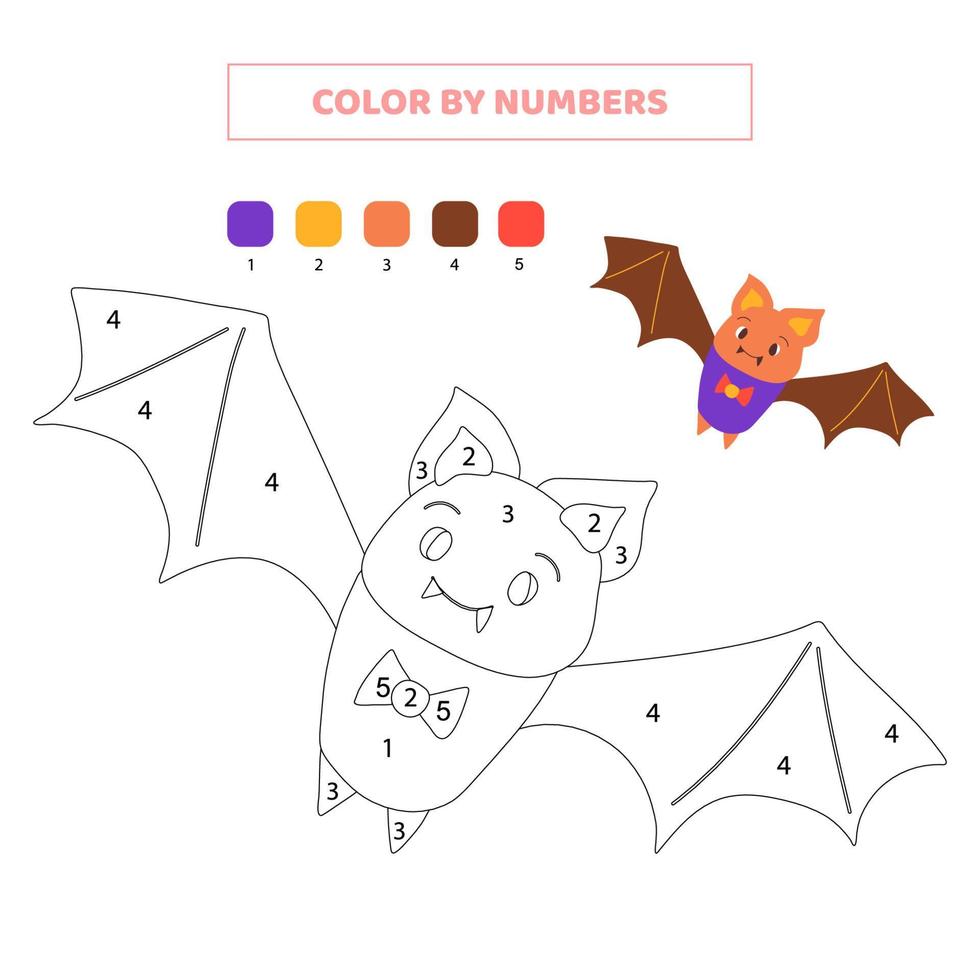 Färbe süße Fledermaus nach Zahlen. Spiel für Kinder. vektor
