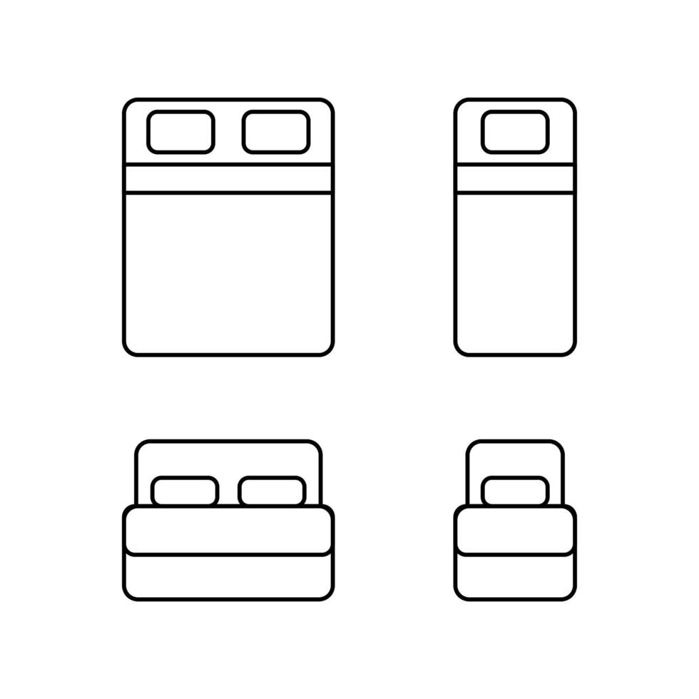 einzel- und doppelbett, möbel mit kissen und deckenlinie symbol. innenraum des schlafzimmers, schlaf im haus oder hotel. Vektor-Gliederungszeichen vektor