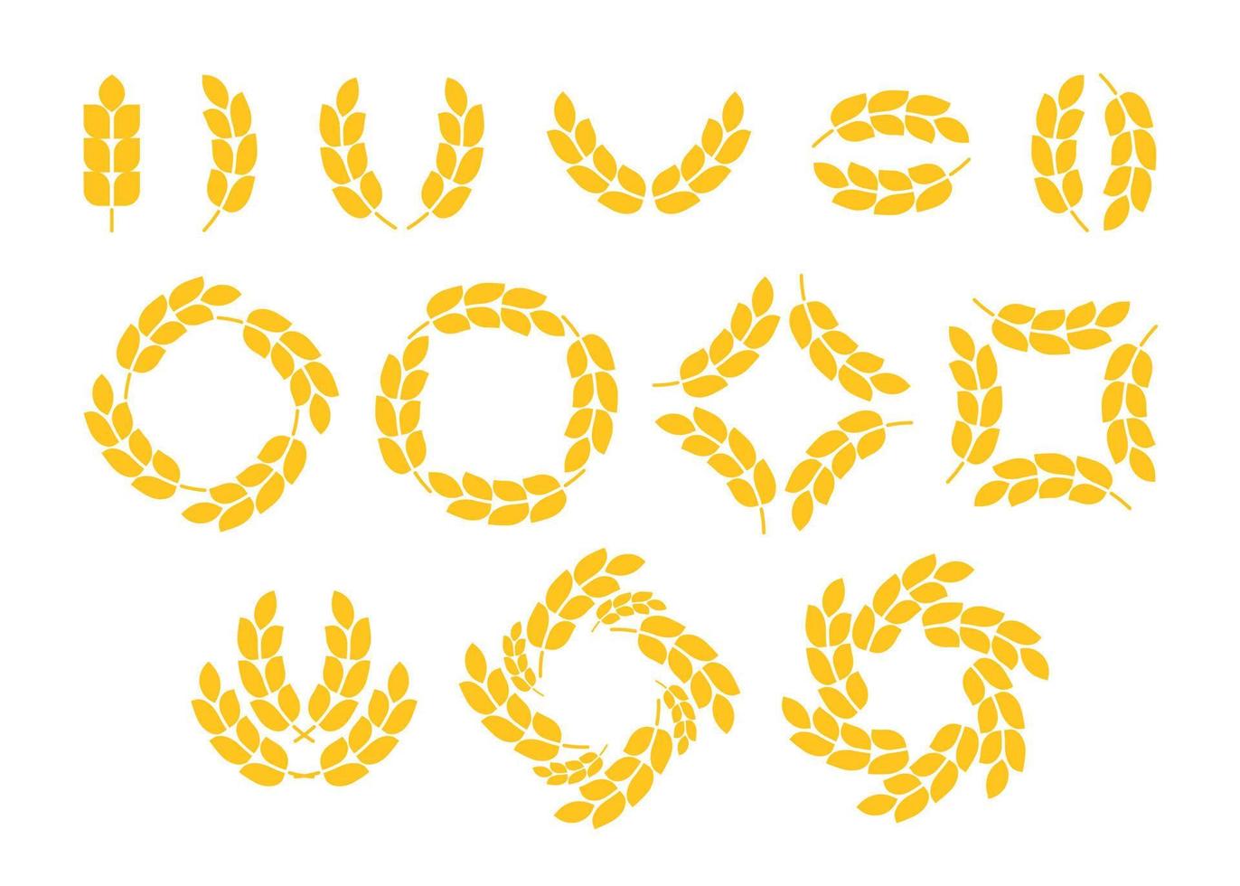 goldenes weizenkornohrset, kreiskranzrahmen. Symbol Vollkornbrot, Weizen, Gerste, Reis, Mais, Haferohr. Spica-Ernteanlage für Landwirtschaft, Getreideprodukte, Bäckerei. Vektorsymbol vektor