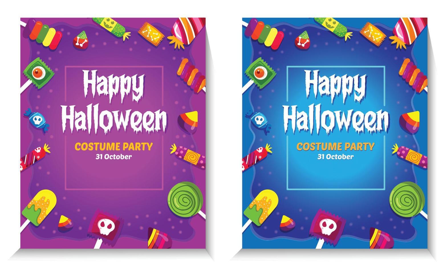 Happy Halloween Party Poster Design mit Süßigkeiten, Toffee, Eis. vektor