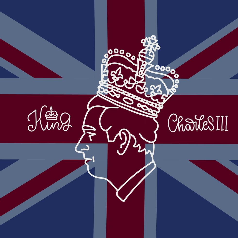 fyrkant affisch för kröning av charles iii. krönt huvud av de ny monark. ny brittiskt monark. baner design för tillkännagivande. linjär hand dragen vektor illustration.