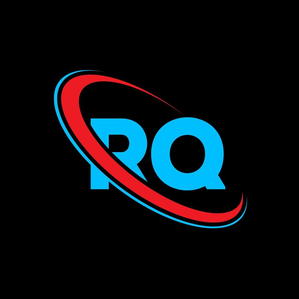 rq logotyp. rq design. blå och röd rq brev. rq brev logotyp design. första brev rq länkad cirkel versal monogram logotyp. vektor