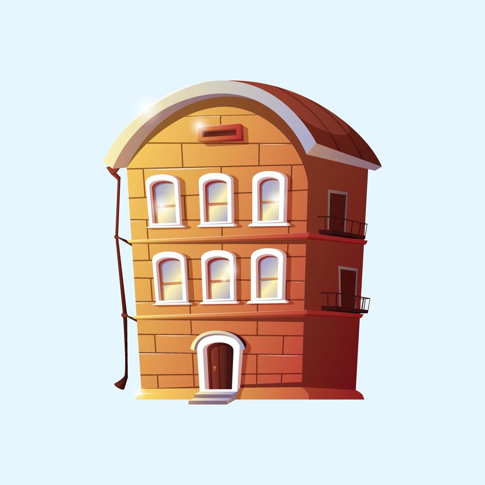 tecknad serie flera våningar hus. tegel hus. vektor