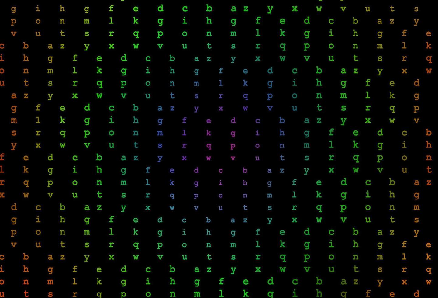 mörk flerfärgad, regnbåge vektor bakgrund med tecken på alfabetet.