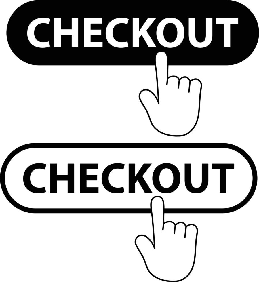 Checkout-Button mit Handcursor auf weißem Hintergrund. Checkout-Button-Zeichen. flacher Stil. vektor