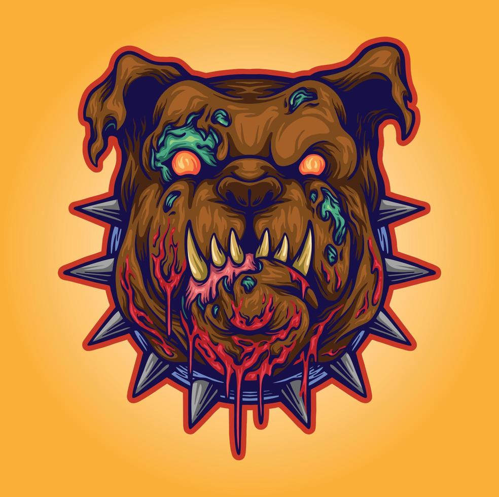 skrämmande zombie bulldogg huvud illustrationer vektor