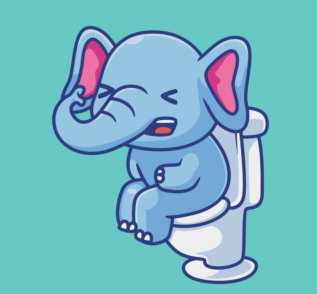 süßes elefantenkind auf der toilette. isolierte karikaturtierillustration. flaches Aufkleber-Icon-Design Premium-Logo-Vektor. Maskottchen Charakter vektor