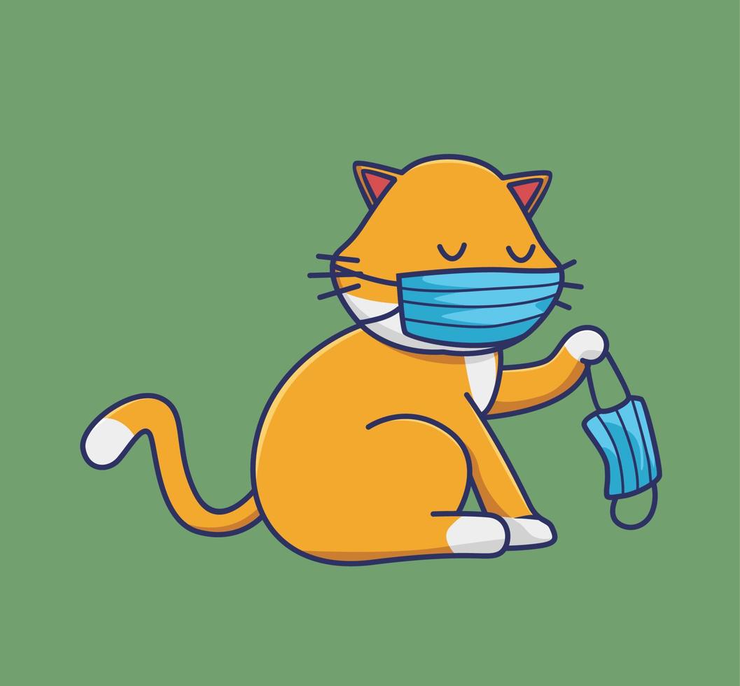 süße katze mit maske. isolierte illustration des karikaturtiernaturkonzepts. flacher Stil geeignet für Aufkleber-Icon-Design Premium-Logo-Vektor. Maskottchen Charakter vektor