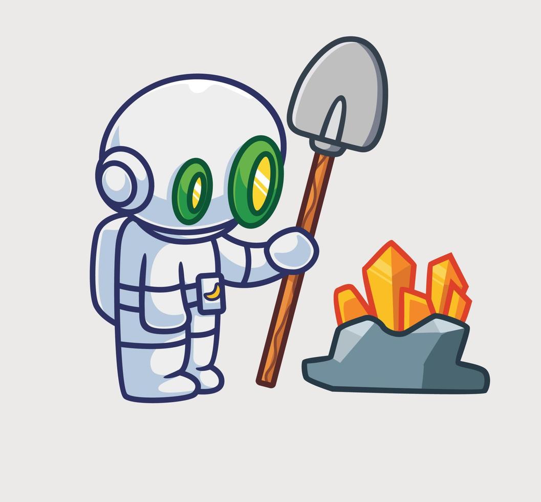 Der süße Astronauten-Roboterbergbau hat ein Gold bekommen. isolierte karikaturpersonenillustration. flacher Stil geeignet für Aufkleber-Icon-Design Premium-Logo-Vektor vektor