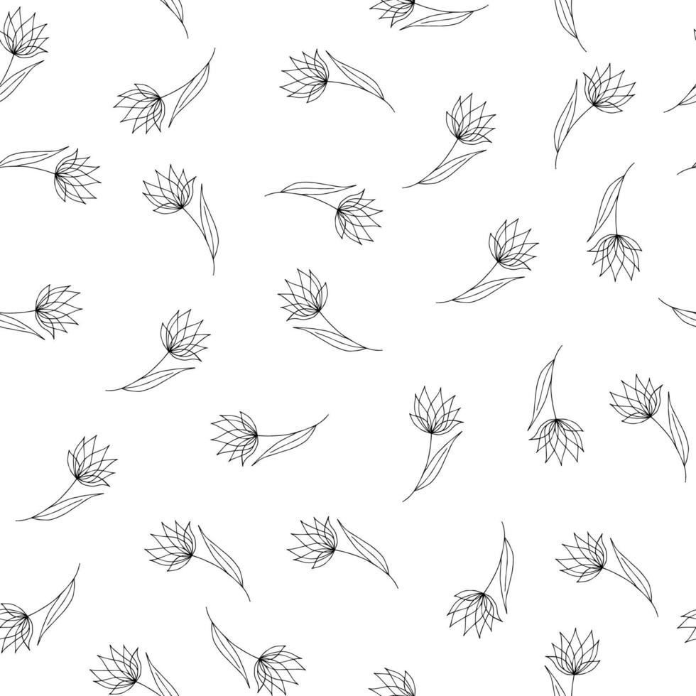 Nahtloses Muster von Doodle Blumensymbol Lotus. handgezeichnetes linienbürstenelement für hochzeit, geburtstag, grußkarten oder druck für den ballon, t-shirts, notizblock, kissen. flaches Design, dünner Linienstil. vektor