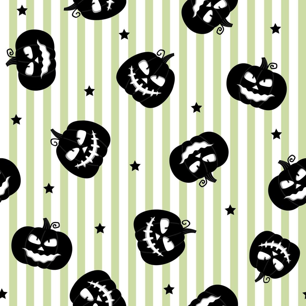 Nahtloses Muster mit schwarzen Halloween-Kürbissen auf weißem Hintergrund. für Geschenkpapier, Einladungen, Webdesign. vektorillustration im flachen stil. vektor