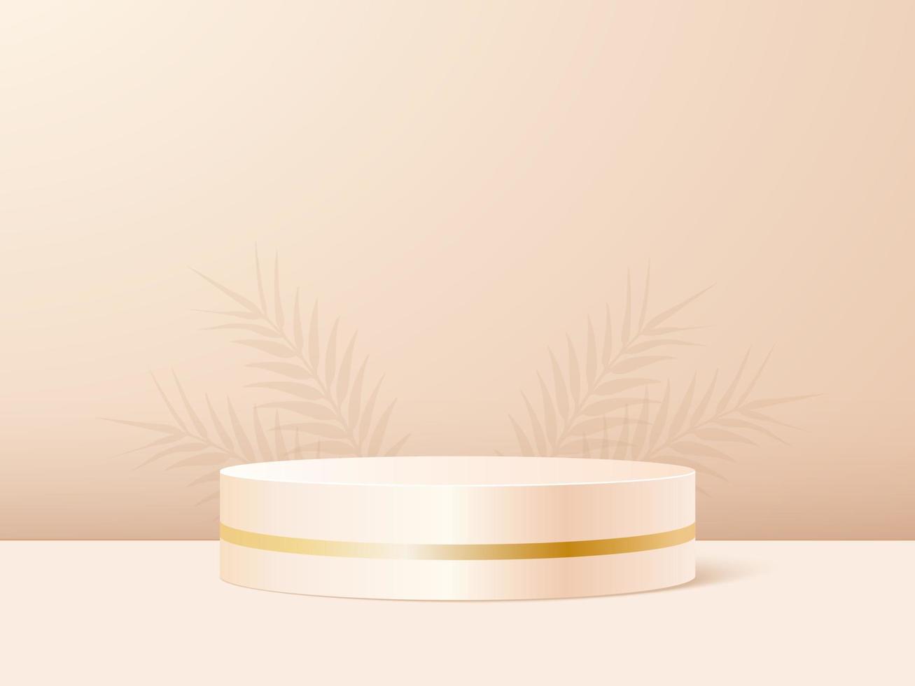 produkt podium i beige pastell bakgrund med skugga löv. abstrakt minimal scen till presentation eller visa kosmetisk. vektor realistisk plattform. 3d framställa