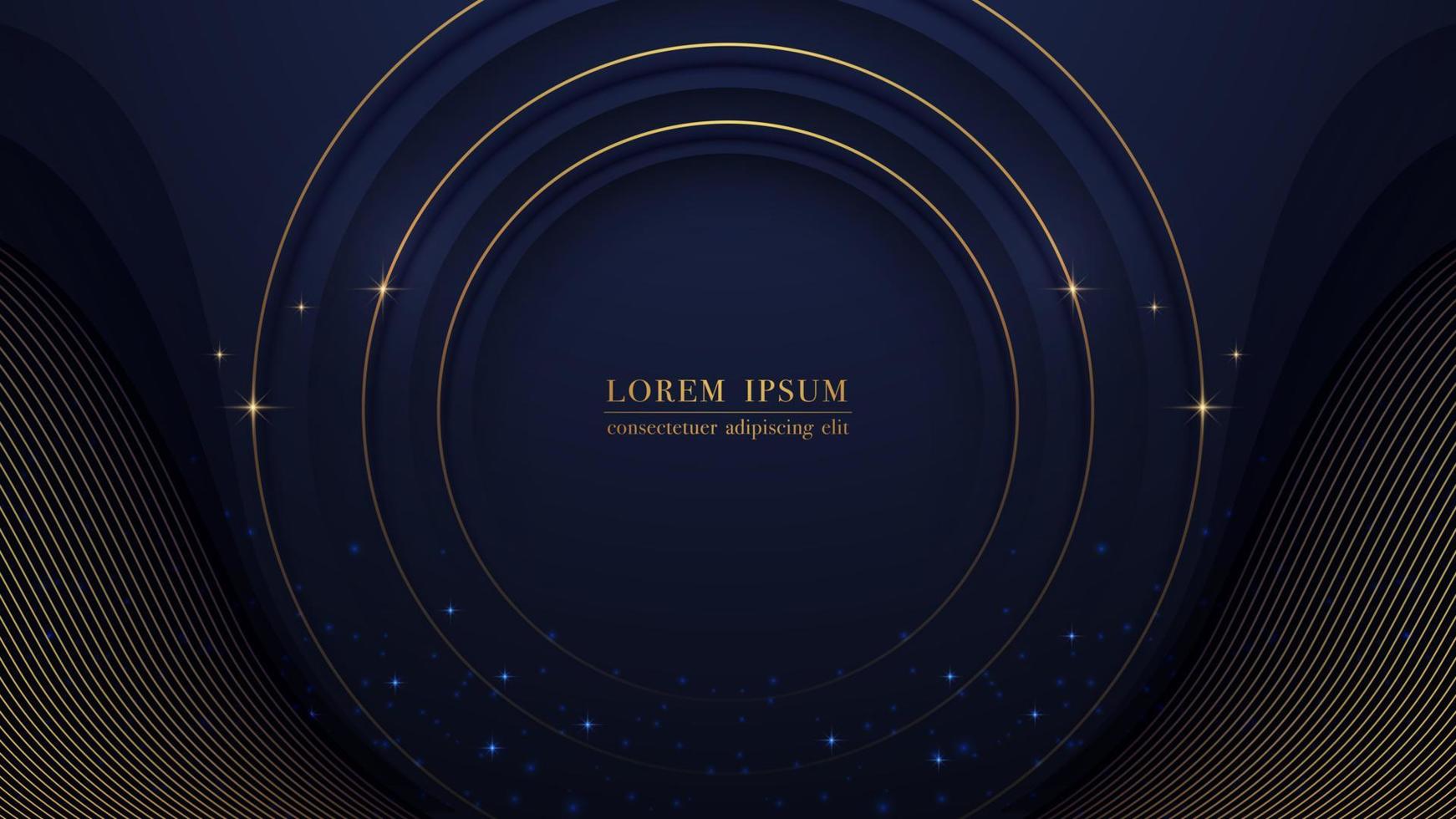 luxus goldener kreis, linie und glitzernde lichteffektdekoration auf dunkelblauem hintergrund vektor