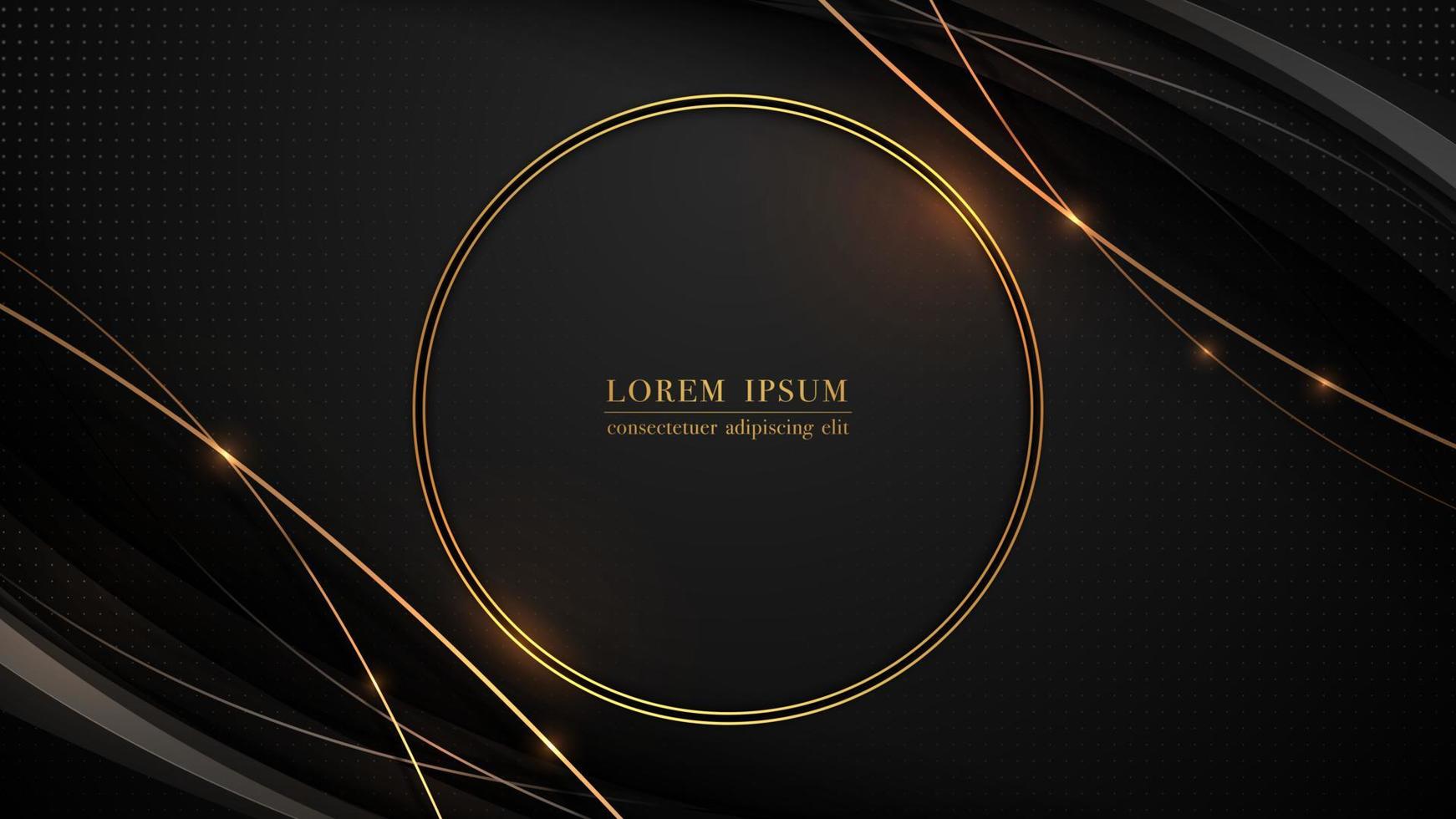 Luxus-Goldringe und Liniendesign mit Punktmuster auf schwarzem Hintergrund vektor