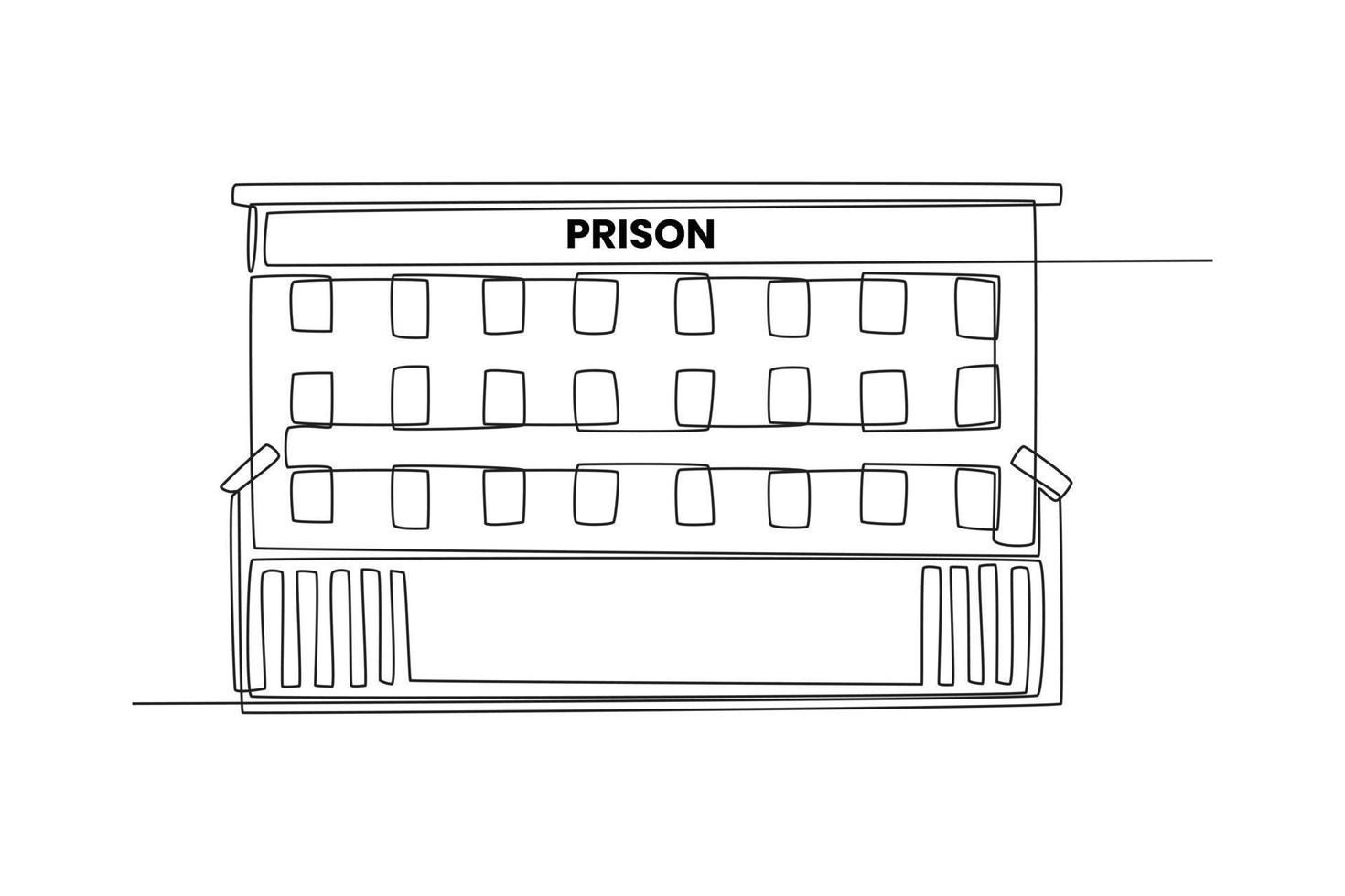 Gefängnisbüro mit fortlaufender einzeiliger Zeichnung. Gebäude- und Bürokonzept. einzeiliges zeichnen design vektorgrafik illustration. vektor