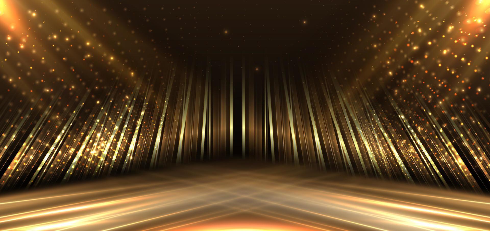 elegante goldene Szenendiagonale, die mit Lichteffekten auf schwarzem Hintergrund leuchtet. Vorlage Premium-Award-Design. vektor