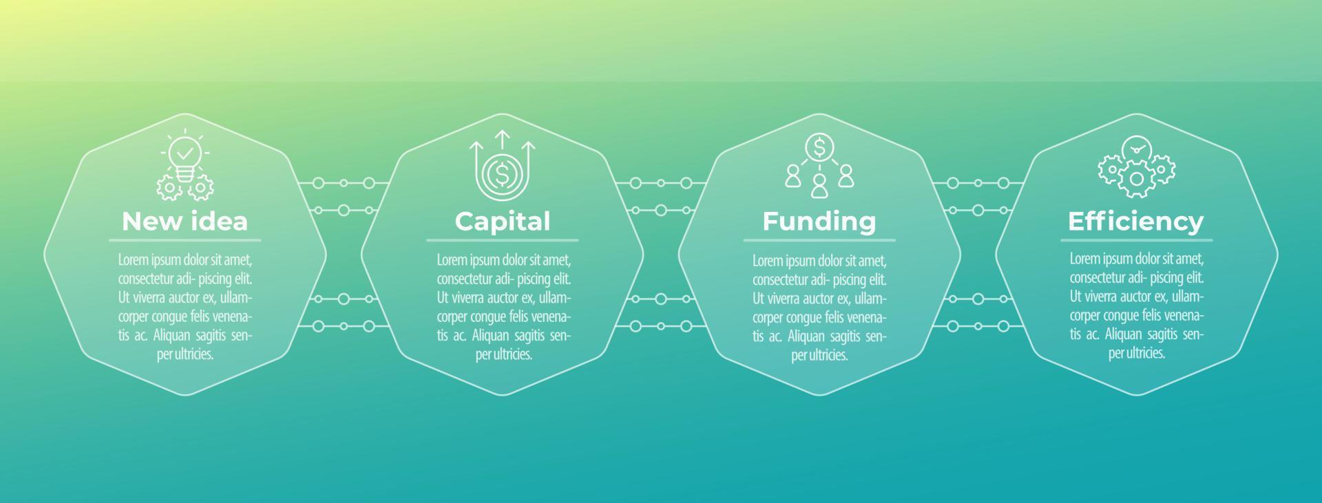 Geschäft, Finanzinfografiken mit Symbolen auf achteckigen Formen vektor