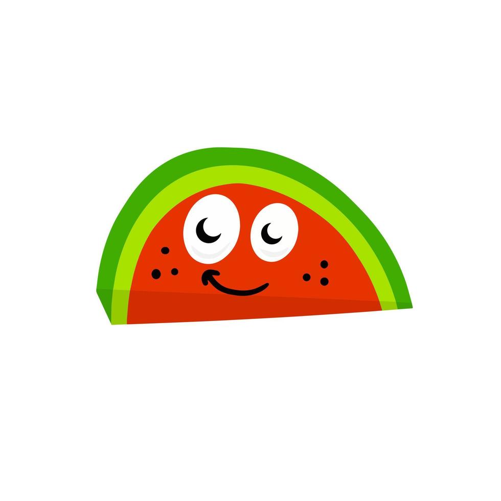 Wassermelone. lustiger Charakter. das Sommeressen. flache karikatur des maskottchens lokalisiert auf weiß vektor