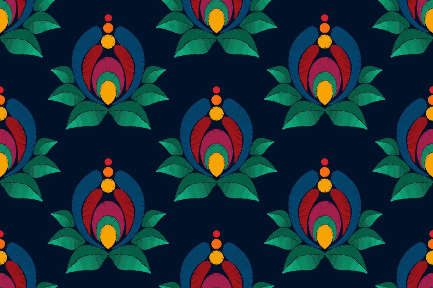 blommig etnisk ikat sömlös mönster dekoration design. aztec tyg matta boho mandalas textil- dekor tapet. stam- inföding motiv blomma dekorativ traditionell broderi vektor bakgrund