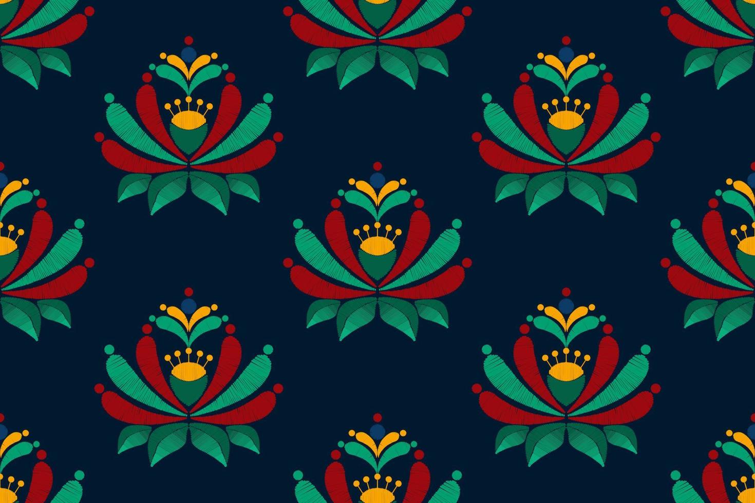 blommig etnisk ikat sömlös mönster dekoration design. aztec tyg matta boho mandalas textil- dekor tapet. stam- inföding motiv blomma dekorativ traditionell broderi vektor bakgrund