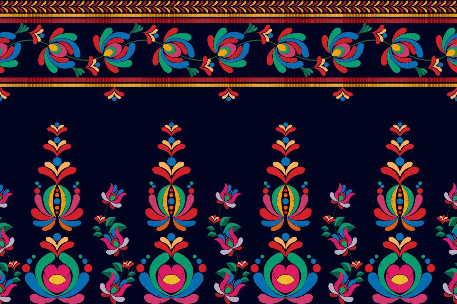 florales ethnisches ikat nahtloses musterdekorationsdesign. aztekischer stoffteppich boho mandalas textildekor tapete. stammes-native motiv blume dekorative traditionelle stickerei vektor hintergrund