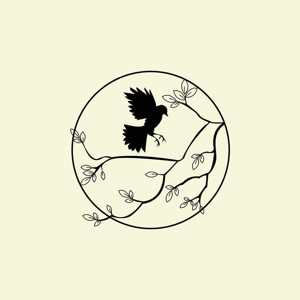 wandkunst vogel zweig logo design einfache illustration vektor