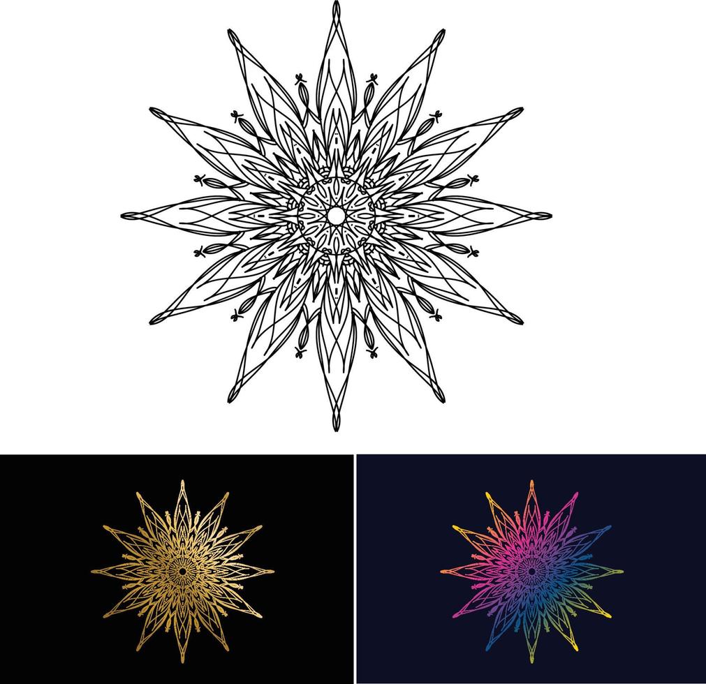 schwarzer dekorativer Mandala-Design-Hintergrund, Mandala-Design, Mandala-Muster-Malbuch-Kunst-Tapeten-Design, Schwarz-Weiß-Mandala vektor