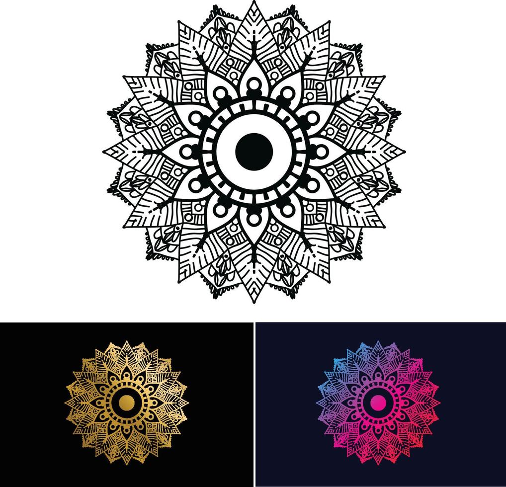 schwarzer dekorativer Mandala-Design-Hintergrund, Mandala-Design, Mandala-Muster-Malbuch-Kunst-Tapeten-Design, Schwarz-Weiß-Mandala vektor