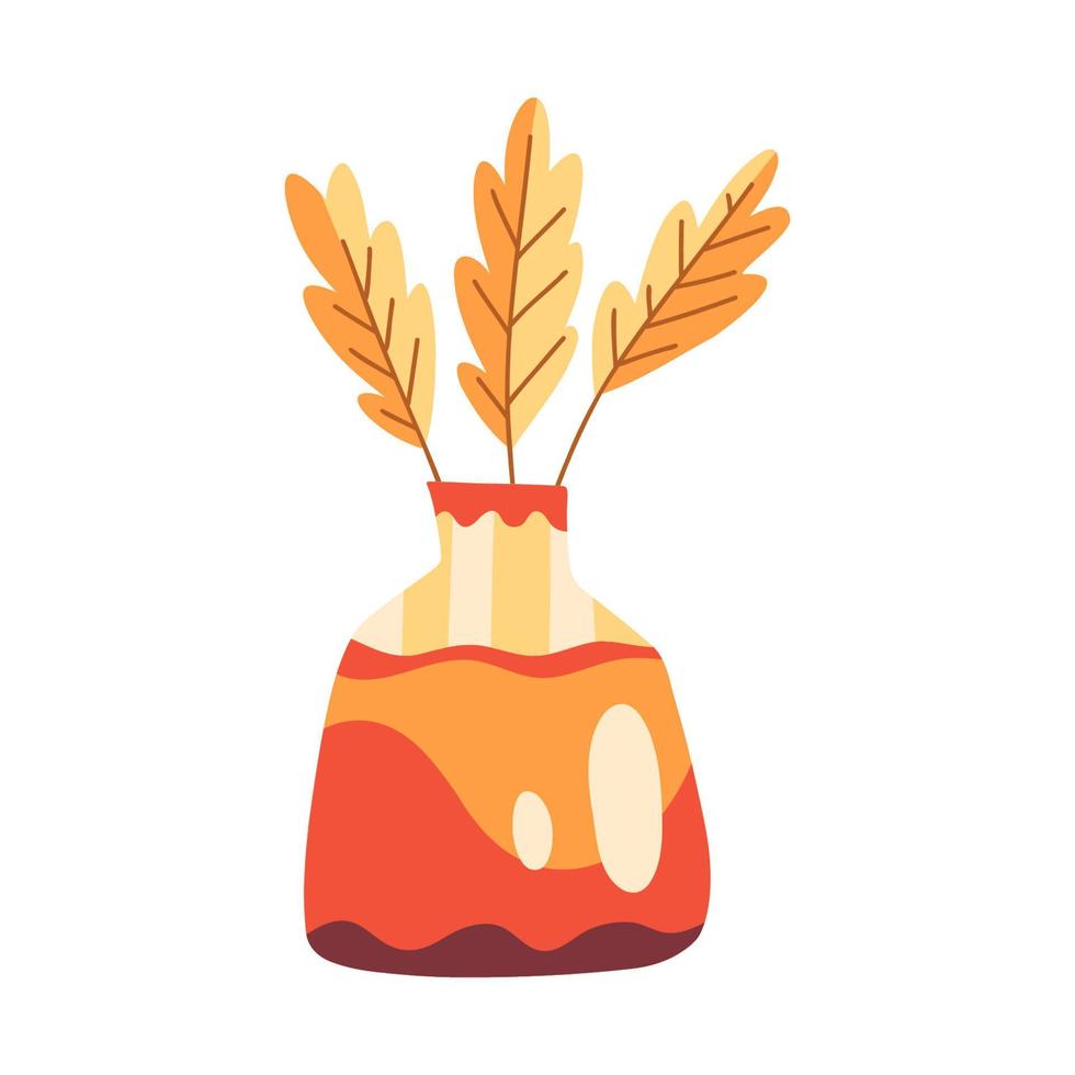 Herbstillustration mit Vase mit roten und orangefarbenen Blättern vektor