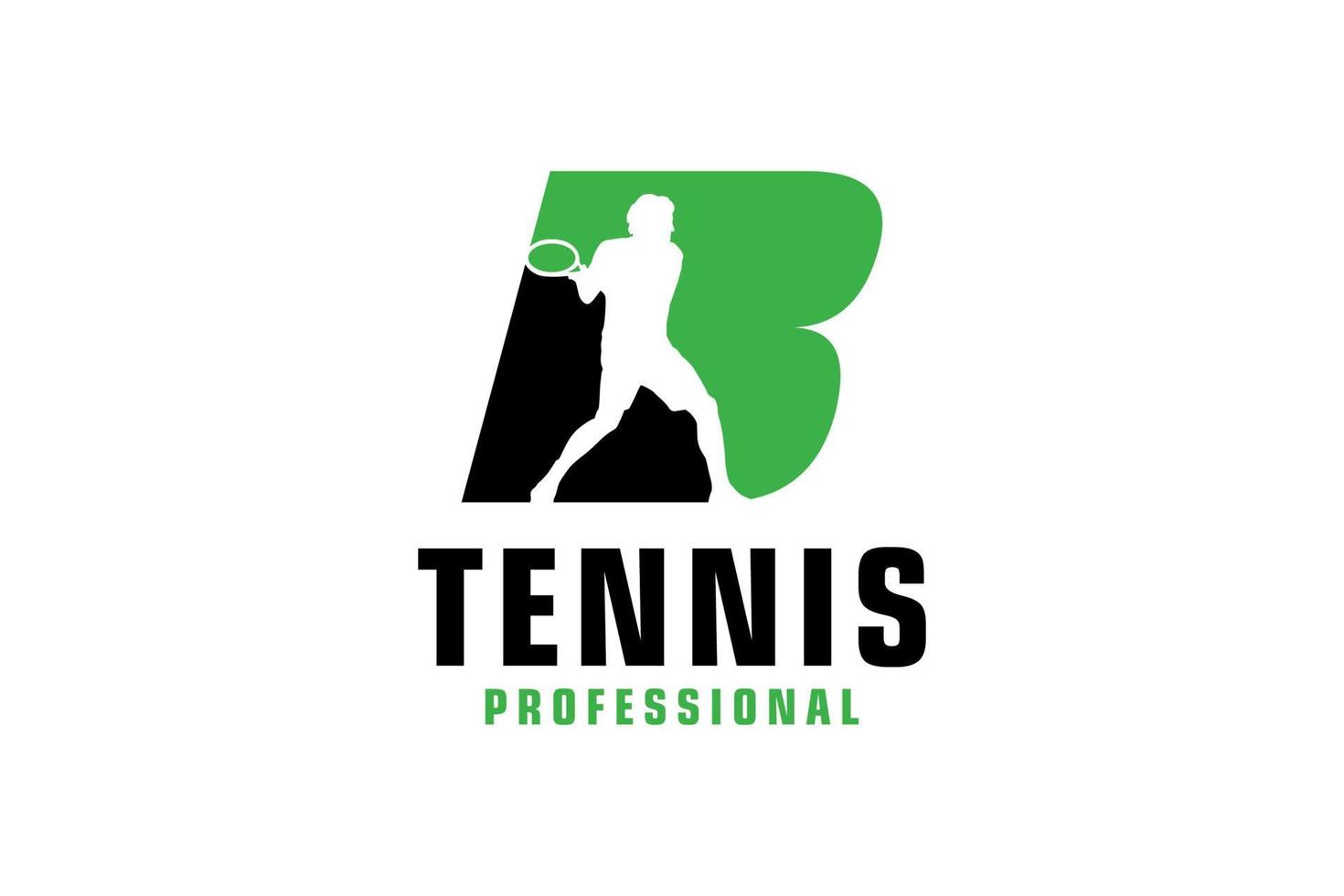 buchstabe b mit tennisspieler-silhouette-logo-design. Vektordesign-Vorlagenelemente für Sportteams oder Corporate Identity. vektor