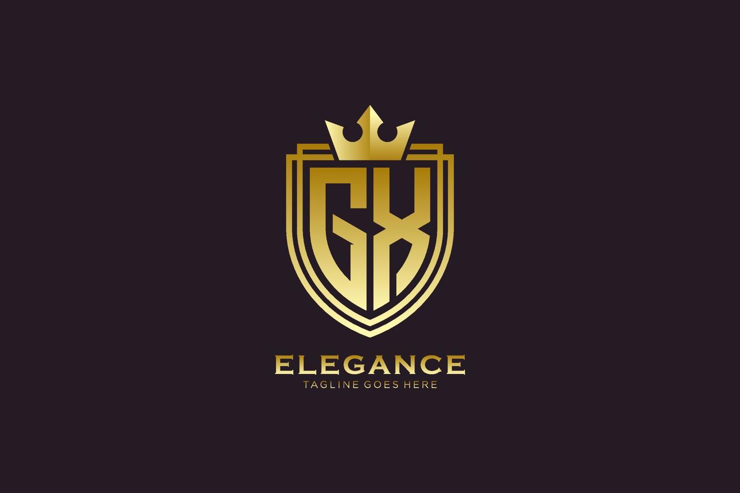 första gx elegant lyx monogram logotyp eller bricka mall med rullar och kunglig krona - perfekt för lyxig branding projekt vektor