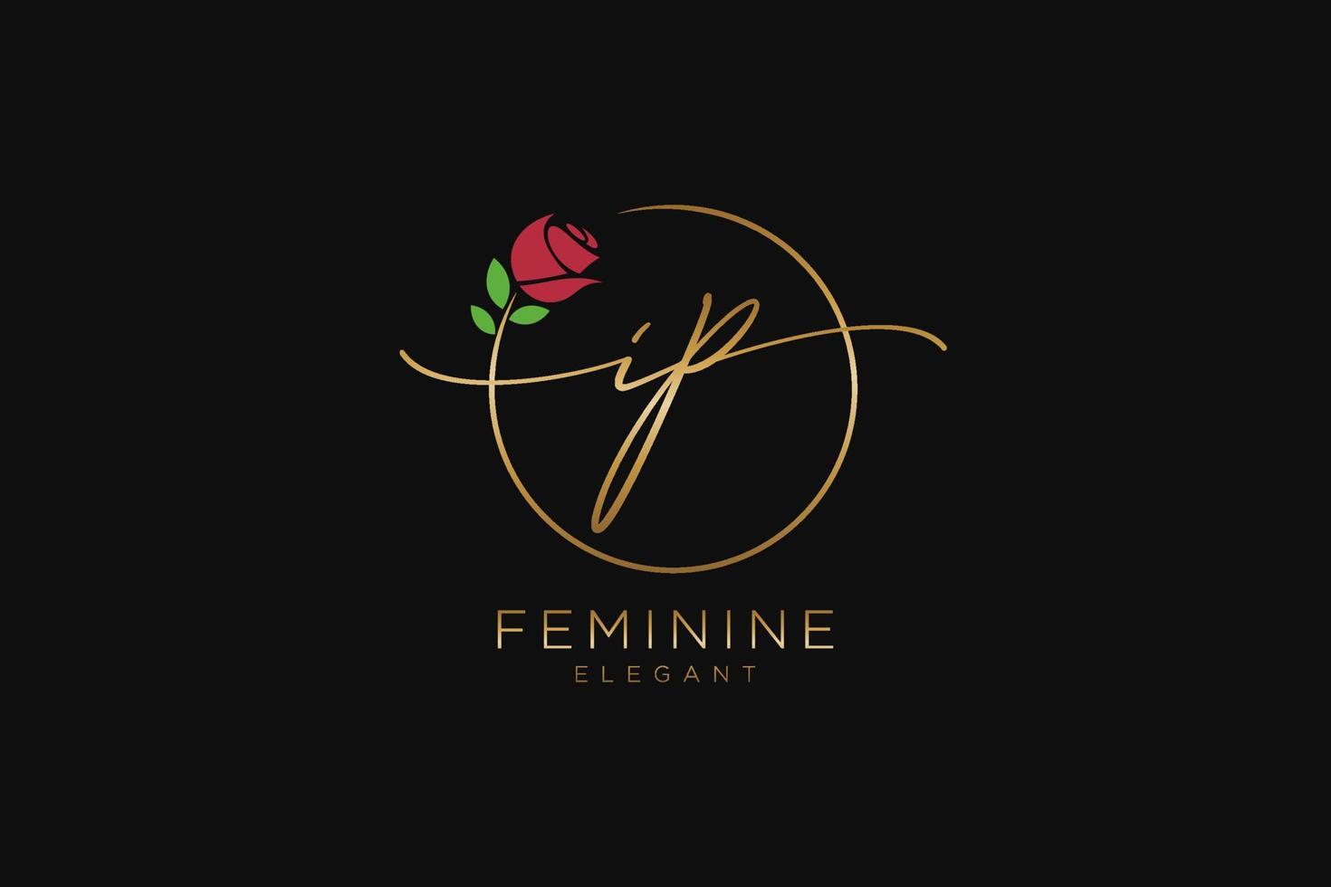 första ip feminin logotyp skönhet monogram och elegant logotyp design, handstil logotyp av första signatur, bröllop, mode, blommig och botanisk med kreativ mall. vektor