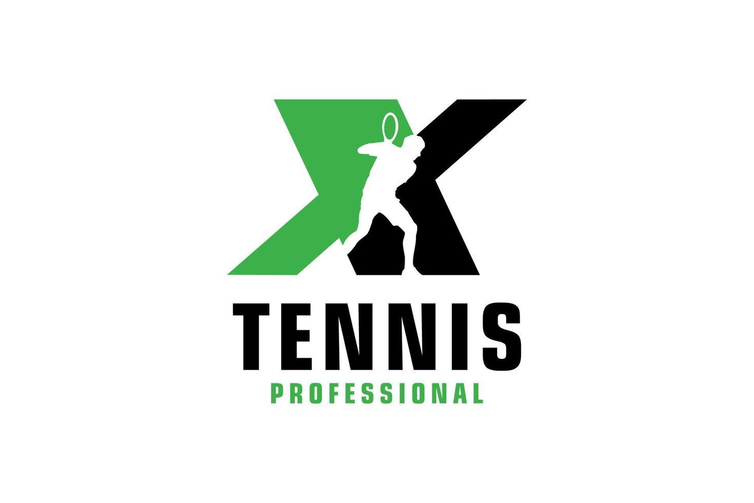bokstaven x med tennisspelare silhuett logotyp design. vektor designmall element för sport team eller företagsidentitet.