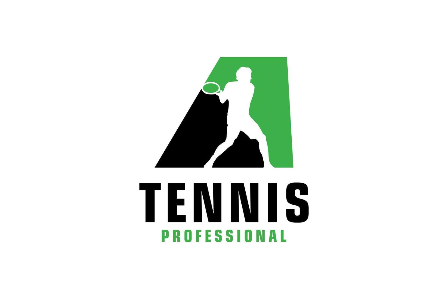 buchstabe a mit tennisspieler-silhouette-logo-design. Vektordesign-Vorlagenelemente für Sportteams oder Corporate Identity. vektor