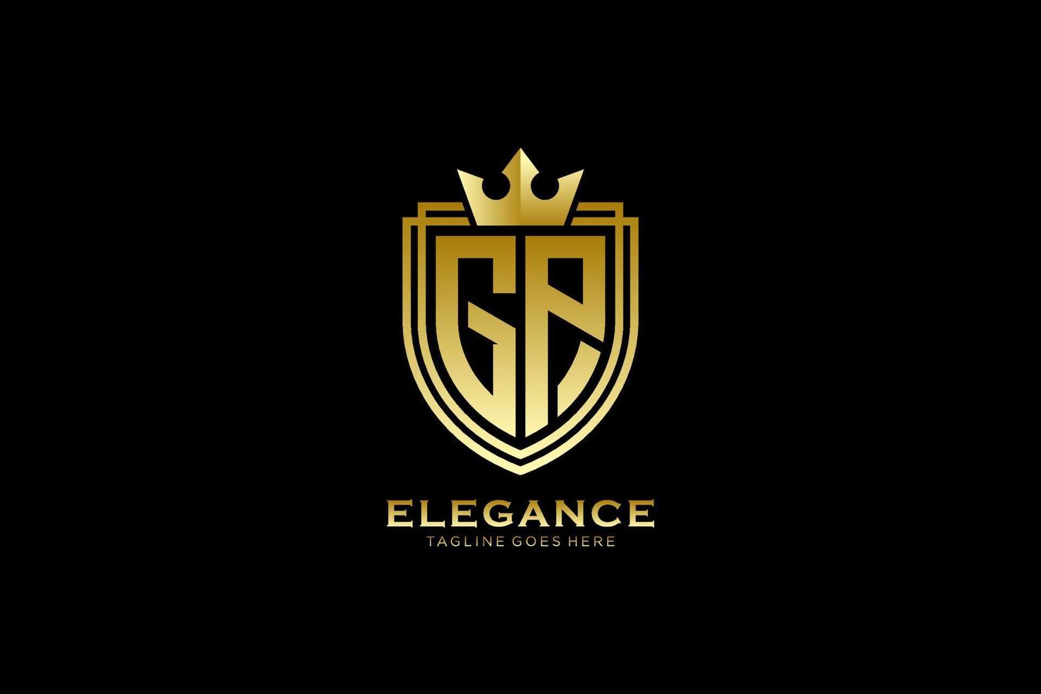 första gp elegant lyx monogram logotyp eller bricka mall med rullar och kunglig krona - perfekt för lyxig branding projekt vektor