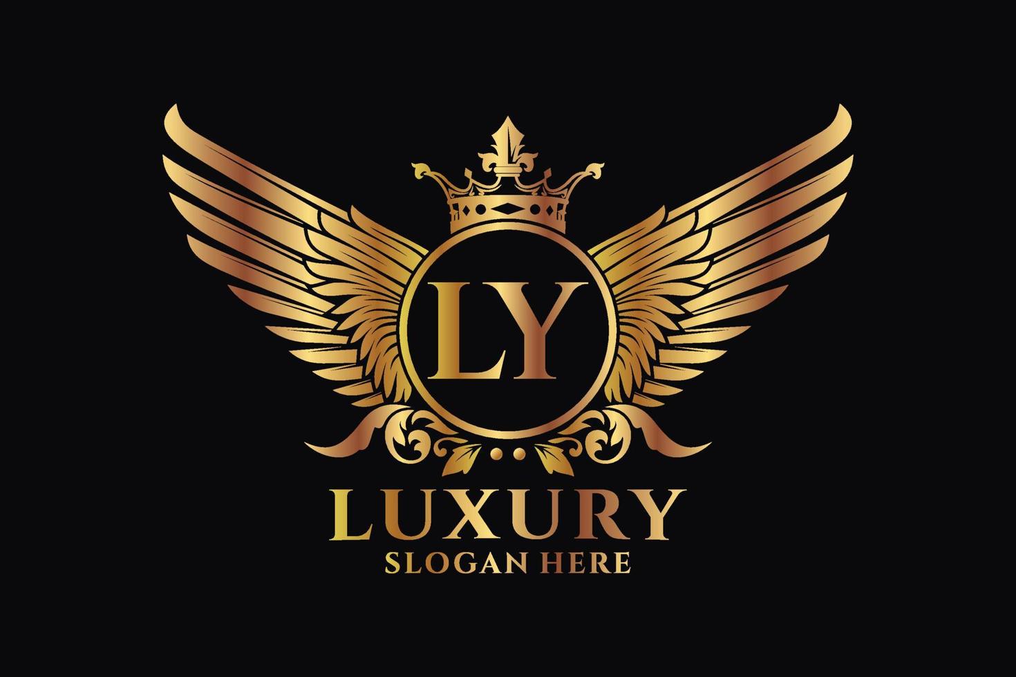 luxus königlicher flügelbuchstabe ly wappengoldfarbe logovektor, siegeslogo, wappenlogo, flügellogo, vektorlogovorlage. vektor