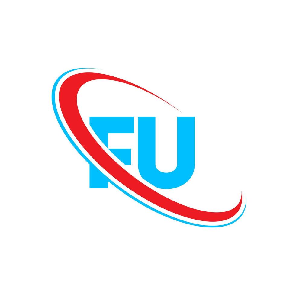 fu-Logo. Fu-Design. blauer und roter fu-buchstabe. fu-Buchstaben-Logo-Design. Anfangsbuchstabe fu verknüpfter Kreis Monogramm-Logo in Großbuchstaben. vektor